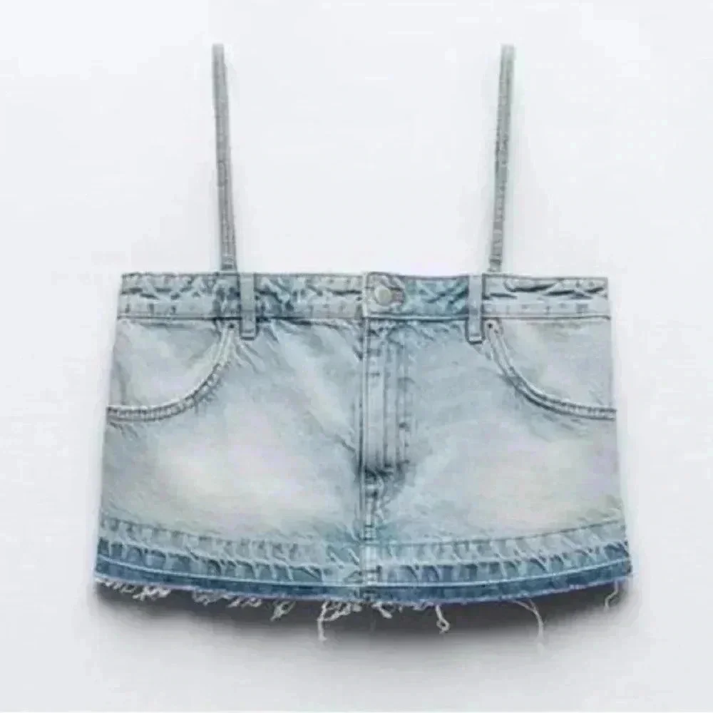 ZARA Denim Crop Top Size Medium NWT - Picture 2 of 11